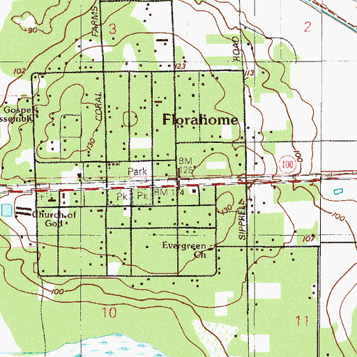 Topographic Map of Florahome, FL