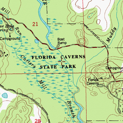 Topographic Map of Florida Caverns State Park, FL