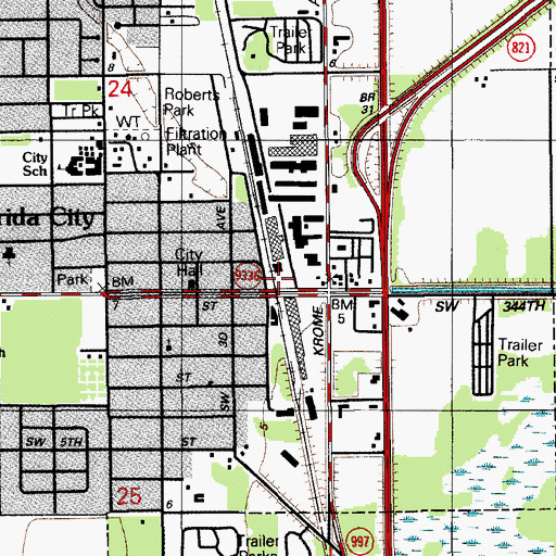 Topographic Map of Florida City, FL
