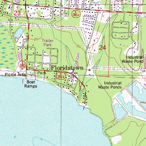 Topographic Map of Floridatown, FL
