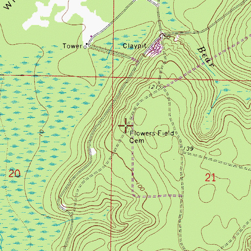Topographic Map of Flowers Field Cemetery, FL