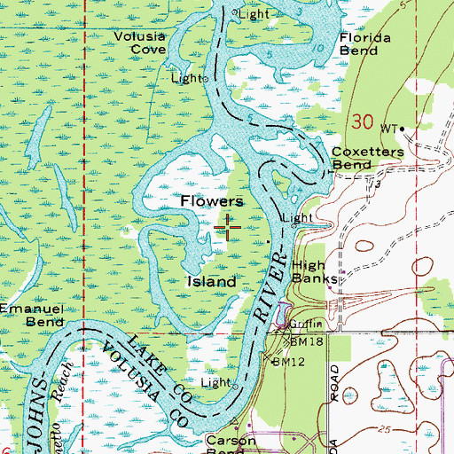 Topographic Map of Flowers Island, FL