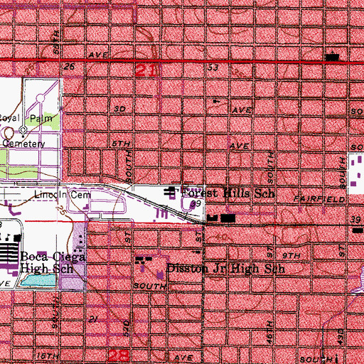 Topographic Map of Forest Hills School, FL
