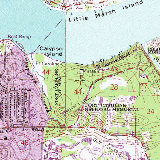 Topographic Map of Fort Caroline National Memorial, FL