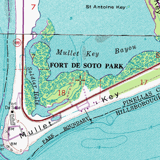 Topographic Map of Fort De Soto Park, FL