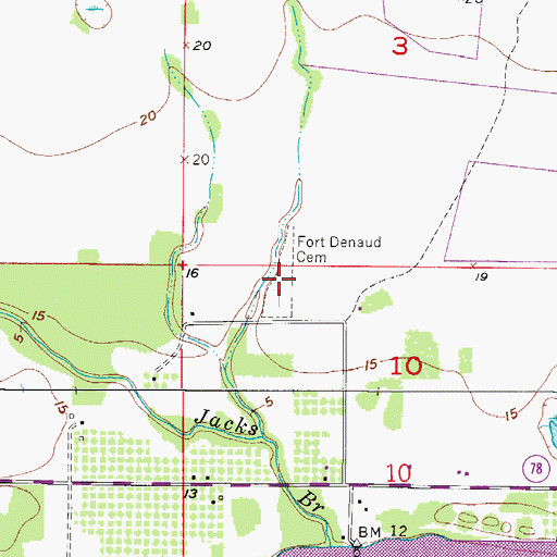 Topographic Map of Fort Denaud Cemetery, FL