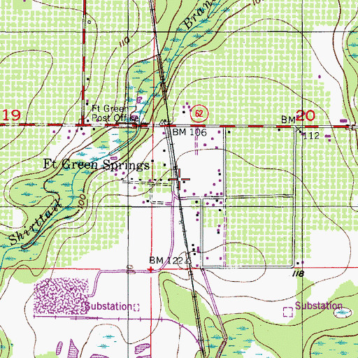 Topographic Map of Fort Green Springs, FL