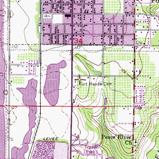 Topographic Map of Fort Meade Cemetery, FL