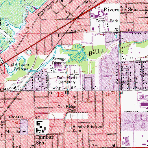 Topographic Map of Fort Myers Cemetery, FL