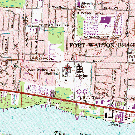 Topographic Map of Fort Walton Beach High School, FL