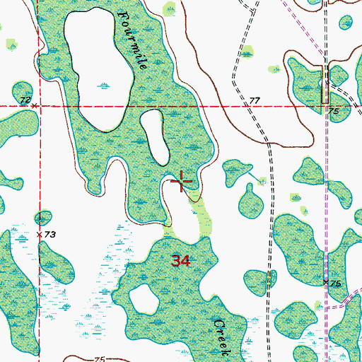 Topographic Map of Fourmile Creek, FL
