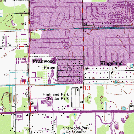 Topographic Map of Franwood Pines, FL