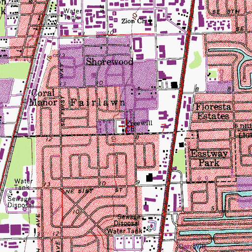 Topographic Map of Freewill Church, FL