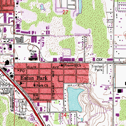 Topographic Map of Freewill Church, FL