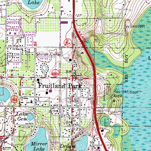 Topographic Map of Fruitland Park, FL
