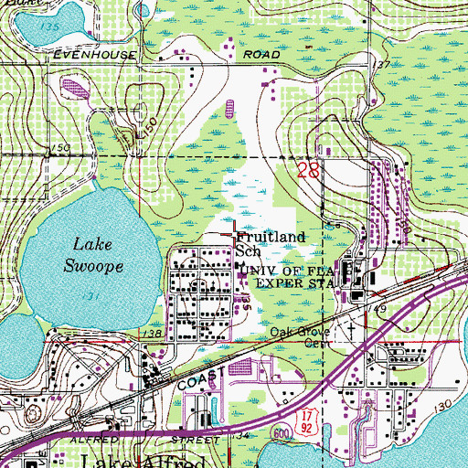 Topographic Map of Fruitland School, FL