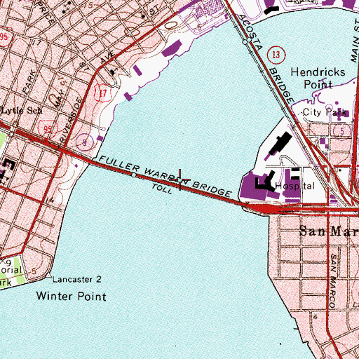 Topographic Map of Fuller Warren Bridge, FL