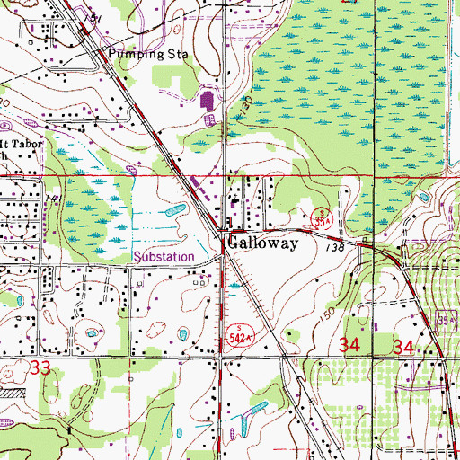 Topographic Map of Galloway, FL