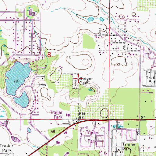 Topographic Map of Geiger Cemetery, FL