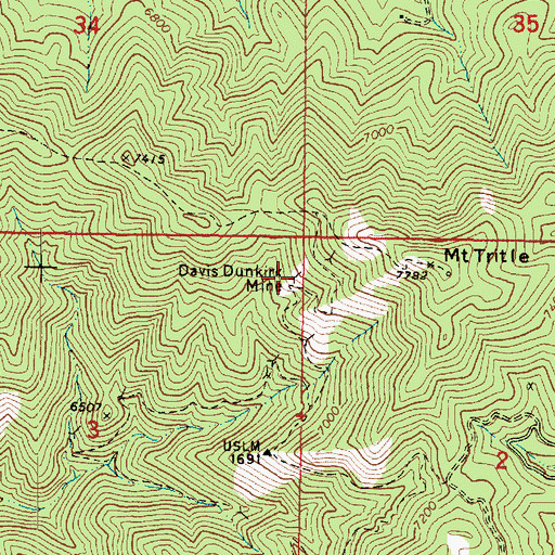 Topographic Map of Davis Dunkirk Mine, AZ