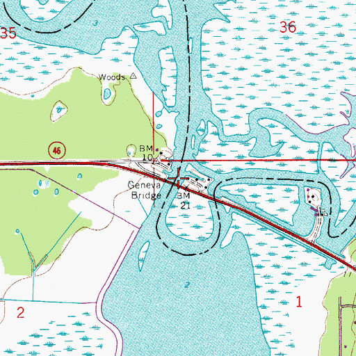 Topographic Map of Geneva Bridge, FL