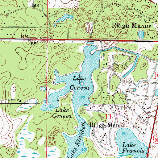 Topographic Map of Lake Geneva, FL