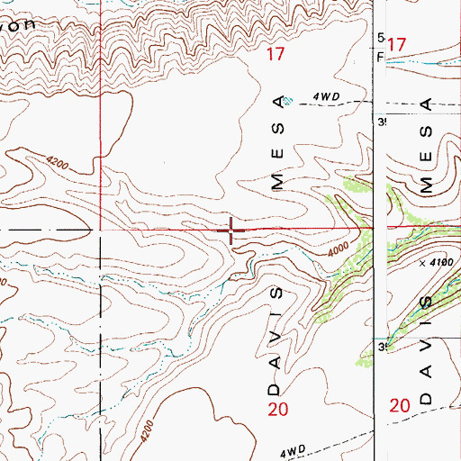 Topographic Map of Davis Mesa, AZ