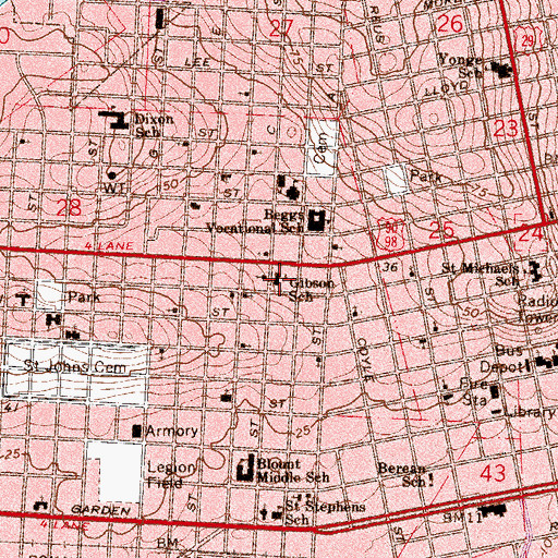 Topographic Map of Gibson School, FL