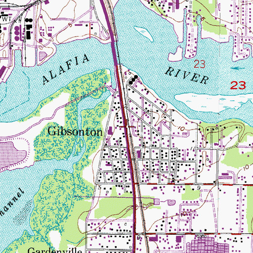 Topographic Map of Gibsonton, FL