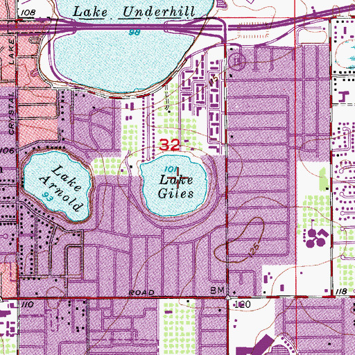 Topographic Map of Lake Giles, FL