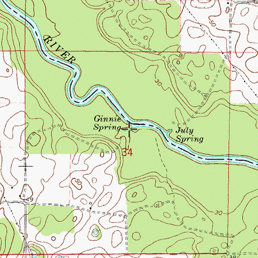 Topographic Map of Ginnie Spring, FL