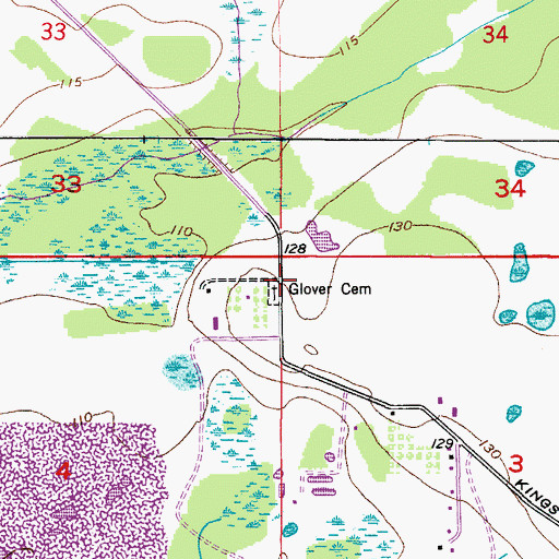 Topographic Map of Glover Cemetery, FL