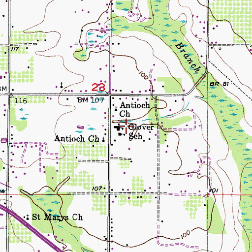Topographic Map of Glover School, FL