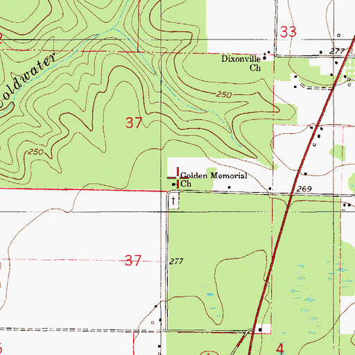 Topographic Map of Golden Memorial Church, FL