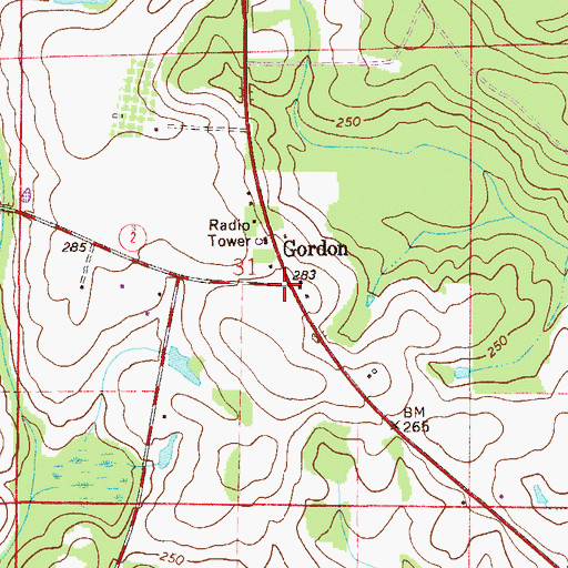 Topographic Map of Gordon, FL