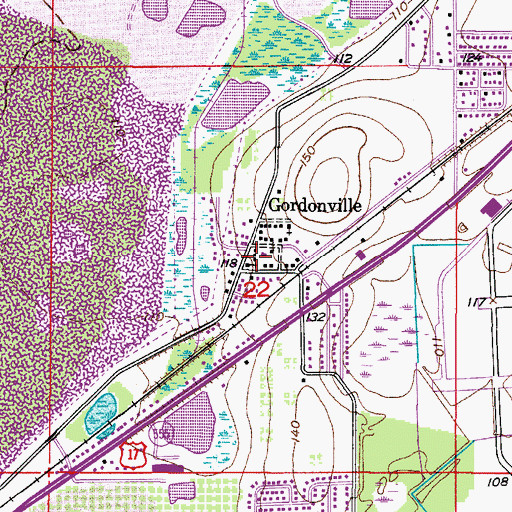 Topographic Map of Gordonville, FL