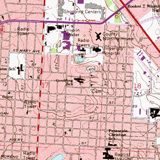 Topographic Map of Goulding School, FL