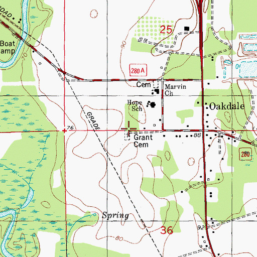 Topographic Map of Grant Cemetery, FL