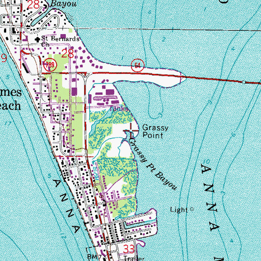 Topographic Map of Grassy Point Bayou, FL
