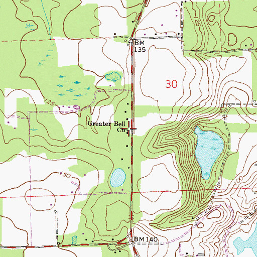 Topographic Map of Greater Bell United Methodist Church, FL