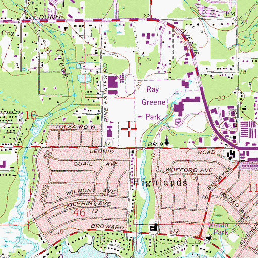 Topographic Map of Greene Park, FL