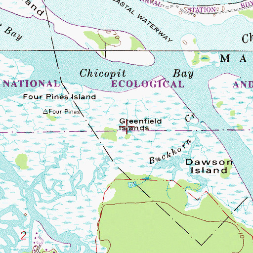 Topographic Map of Greenfield Islands, FL