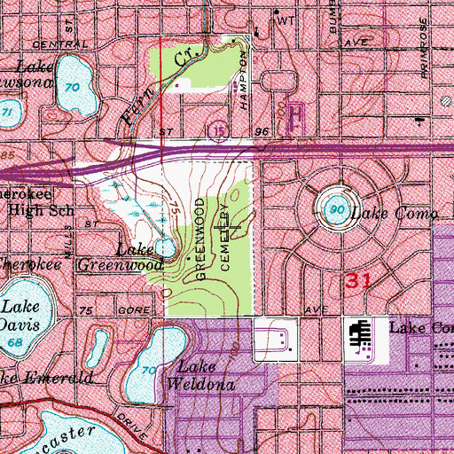 Topographic Map of Greenwood Cemetery, FL