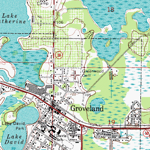 Topographic Map of Greenwood Cemetery, FL