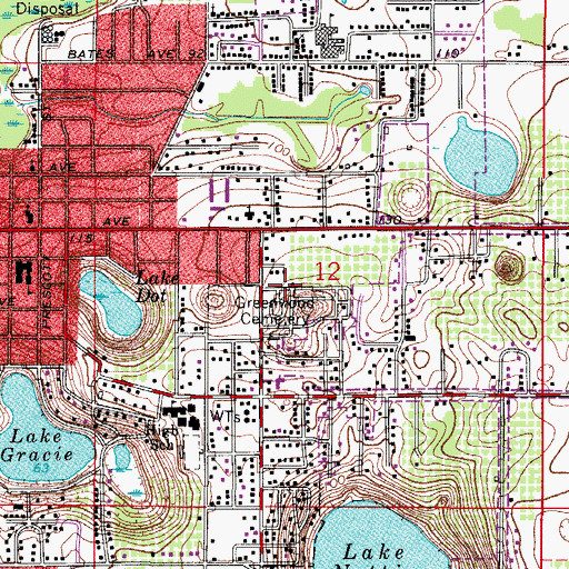 Topographic Map of Greenwood Cemetery, FL