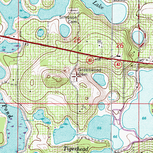 Topographic Map of Greenwood Cemetery, FL