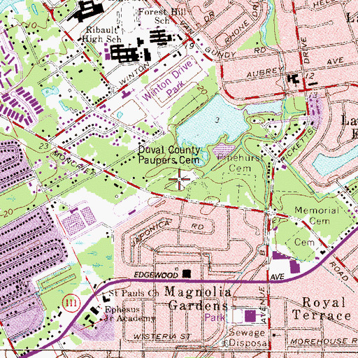 Topographic Map of Greenwood Cemetery, FL