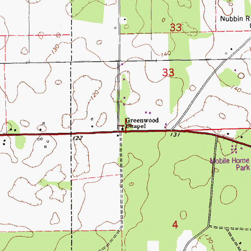 Topographic Map of Greenwood Chapel, FL