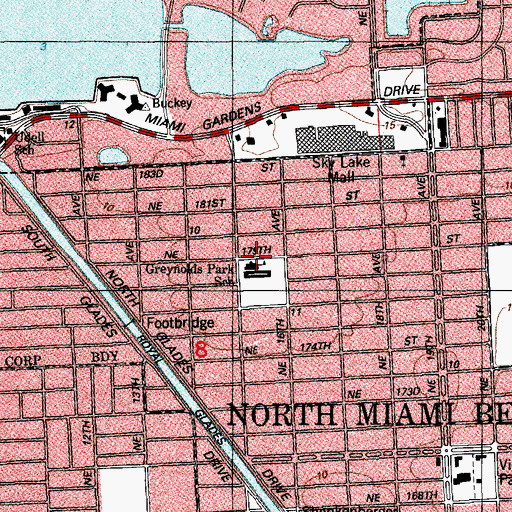 Topographic Map of Greynolds Park Elementary School, FL