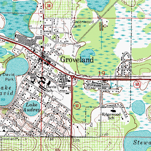Topographic Map of Groveland, FL